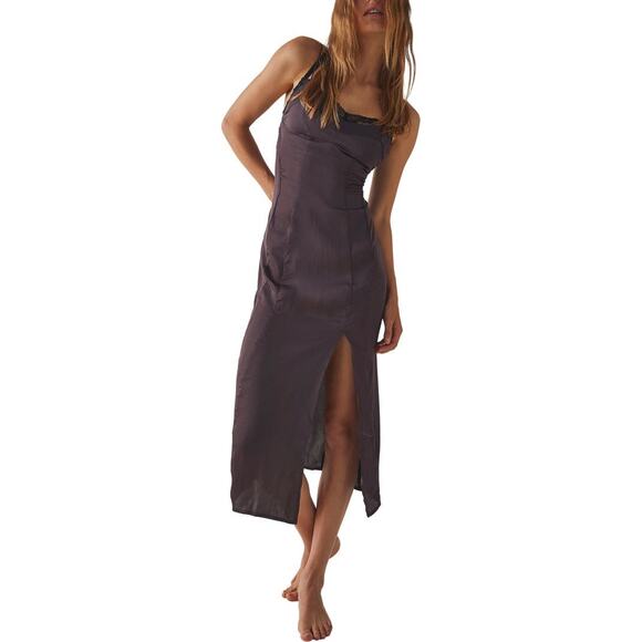 Free People Intimately City Cool Satin Slipdress Size Large Sweetheart Neckline - Picture 3 of 16